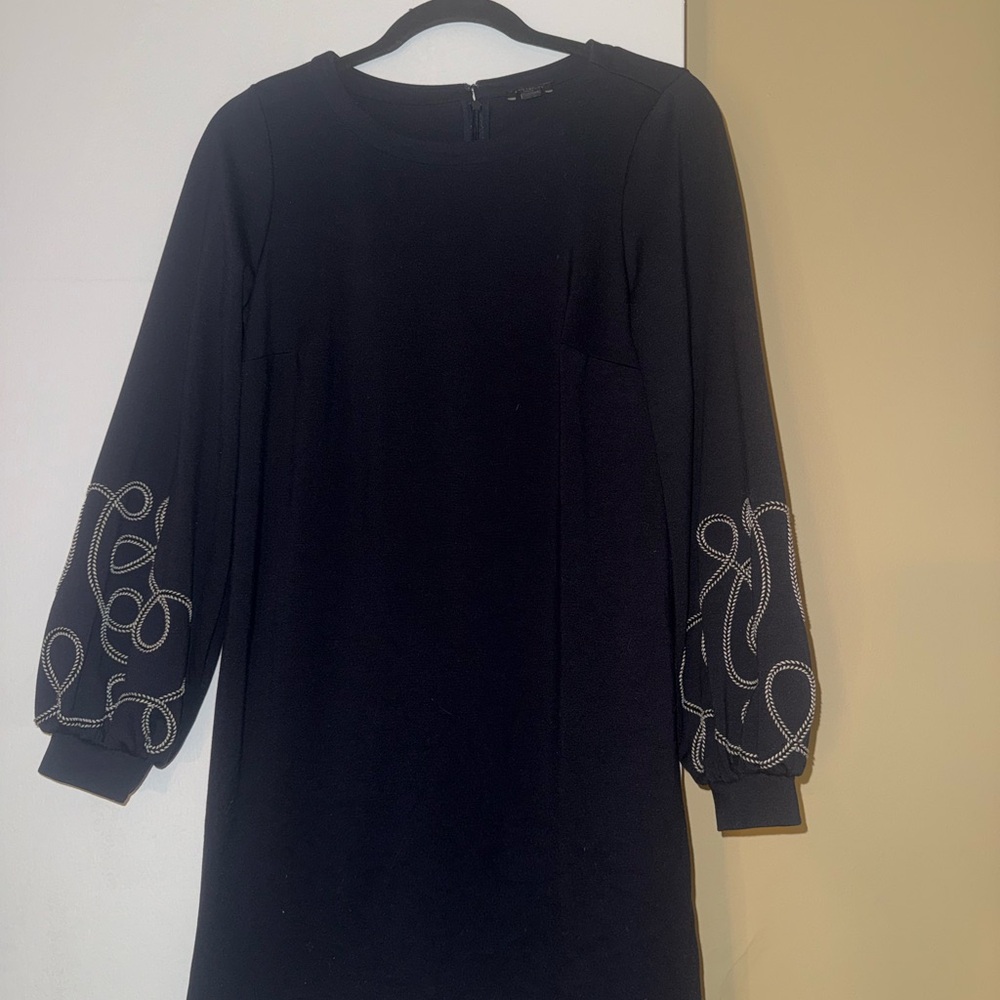 Ann Taylor navy Dress with Embroidered Sleeves